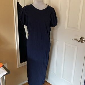 The GREAT. Navy puffed sleeve T-shirt dress.